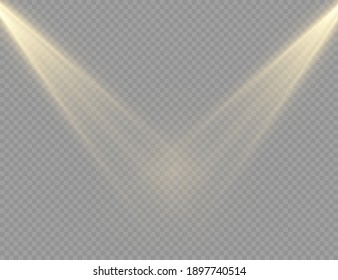 The yellow spotlight shines on the stage. light exclusive use lens flash light effect. abstract light from a lamp or spotlight. lighted scene. podium under the spotlight. vector