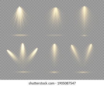 The yellow spotlight shines on the stage. light exclusive use lens flash light effect. abstract light from a lamp or spotlight. lighted scene. podium under the spotlight. vector