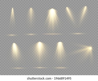 The yellow spotlight shines on the stage. light exclusive use lens flash light effect. abstract light from a lamp or spotlight. lighted scene. podium under the spotlight. vector