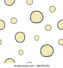 Yellow spots with black stroke seamless pattern. 