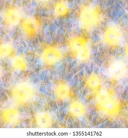Yellow spots on blue backdrop. Light seamless texture with floral effect Abstract vector background for web page, banners backdrop, fabric, home decor, wrapping
