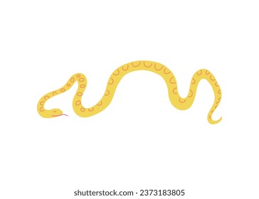 Yellow spotty snake with protruding tongue. Vector cartoon exotic pet reptile. Flat illustration wild rare animal isolated on white background. Crawling viper serpent