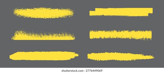Yellow spray brush strokes, grainy texture lines for text emphasis, rough highlighter pack