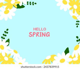 Yellow spring background illustration with daisy flower background