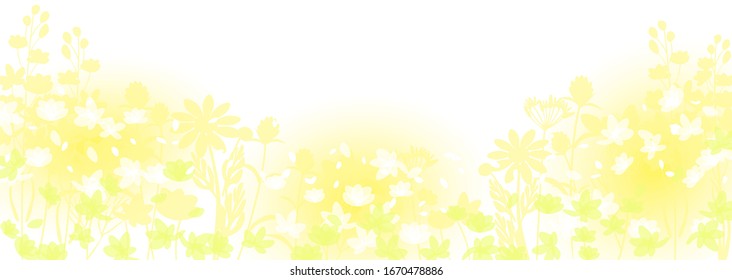 Yellow spring background material lined with various flowers