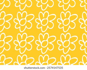 Yellow spring cartoon flowers. Floral garden. Seamless vector pattern for design and decoration.