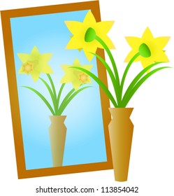 Yellow spring daffodil with mirror