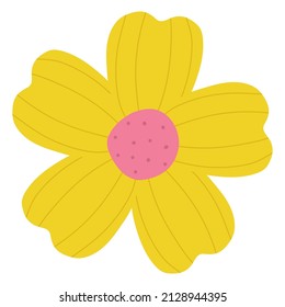 Amarillo, flor primaveral sobre fondo blanco. Plantas de verano. Pétalos. Flor brillante. Prorod. Sencillo, plano y moderno. Huyó.