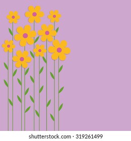 Yellow spring flowers on a pink background. Card, background, vector