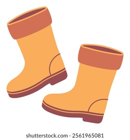 Yellow Spring Garden Boots, Hand Drawn Rubber Rain Boots on White Background