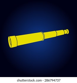 Yellow Spyglass, vector, icon on a blue background