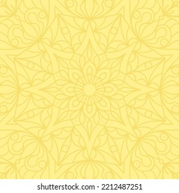 Yellow square background with mandala ornament.