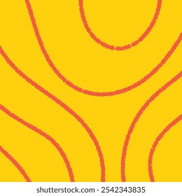 Yellow Square Background with Playful Crayon Lines. Social media post and card template with empty space for text. Coaster, cover with minimal abstract texture. Vector illustration