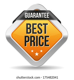 Yellow square best price button with metallic border