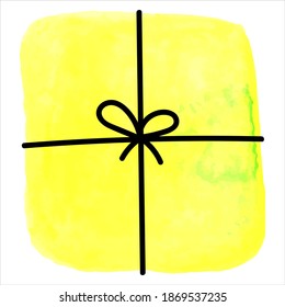 yellow square box with a bow for a gift, vector watercolor drawing, decorative element