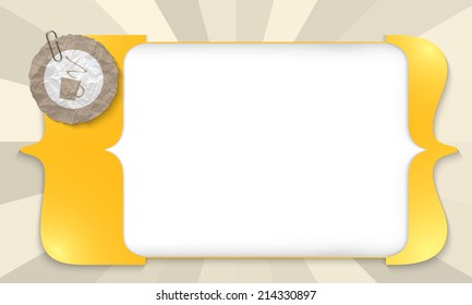 yellow square brackets for entering any text with cup of coffee