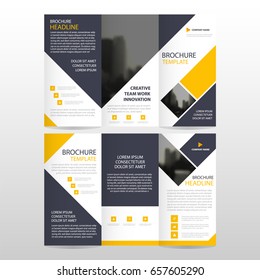 Yellow square business trifold Leaflet Brochure Flyer report template vector minimal flat design set, abstract three fold presentation layout templates a4 size