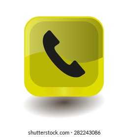 Yellow square button with black handset sign, vector design for website