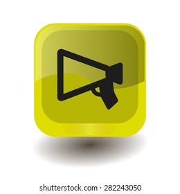 Yellow square button with black mouthpiece (announcing) sign, vector design for website