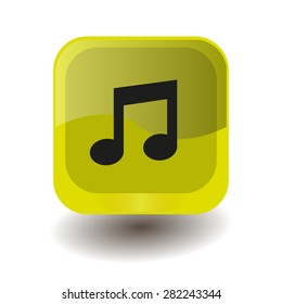 Yellow square button with black music sign, vector design for website