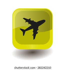 Yellow square button with black plane sign, vector design for website