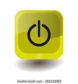 Yellow square button with black power on/off sign, vector design for website