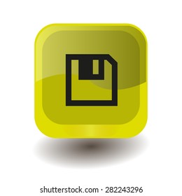 Yellow square button with black save sign, vector design for website