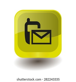 Yellow square button with black sms (mms) sign, vector design for website