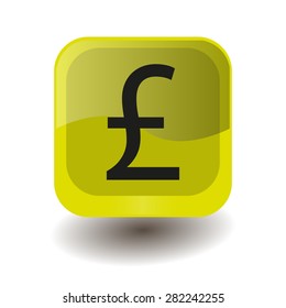 Yellow square button with black sterling sign, vector design for website