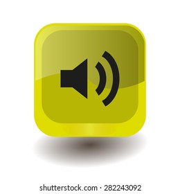 Yellow square button with black volume high sign, vector design for website
