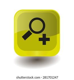 Yellow square button with black zoom in sign, vector design for website