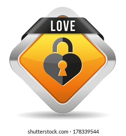 Yellow square button with heart and metallic border