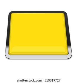 Yellow square button with metal frame. Vector illustration 