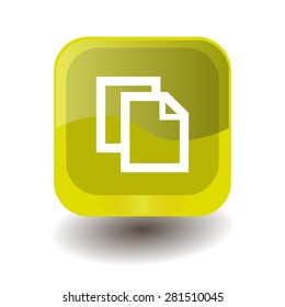 Yellow square button with white copy sign, vector design for website 