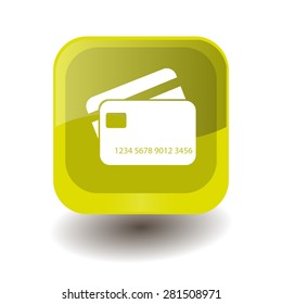 Yellow square button with white credit card sign, vector design for website 