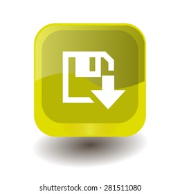 Yellow square button with white download sign, vector design for website 