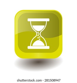 Yellow square button with white hourglass sign, vector design for website 