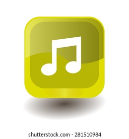 Yellow square button with white music sign, vector design for website 