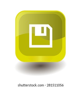Yellow square button with white save sign, vector design for website 