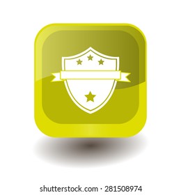 Yellow square button with white shield sign, vector design for website 