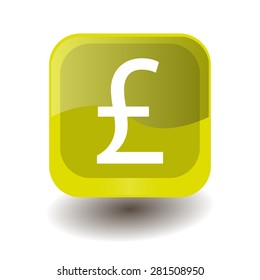 Yellow square button with white sterling sign, vector design for website 