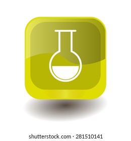 Yellow square button with white test-tube sign, vector design for website 