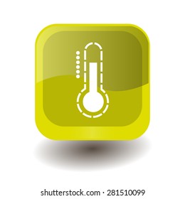 Yellow square button with white thermometer sign, vector design for website 