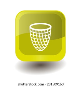 Yellow square button with white trash can sign, vector design for website 