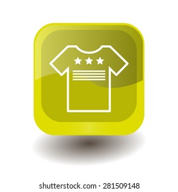 Yellow square button with white T-shirt sign, vector design for website 