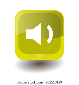 Yellow square button with white volume low sign, vector design for website 