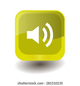 Yellow square button with white volume high sign, vector design for website 
