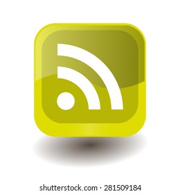Yellow square button with white wi-fi sign, vector design for website 