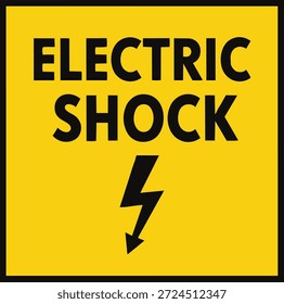 sinal de aviso de choque elétrico quadrado amarelo com texto preto e símbolo de raio parafuso