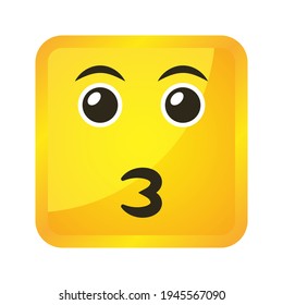 Yellow square emoticons and emojis. Vector illustration in flat style close-up